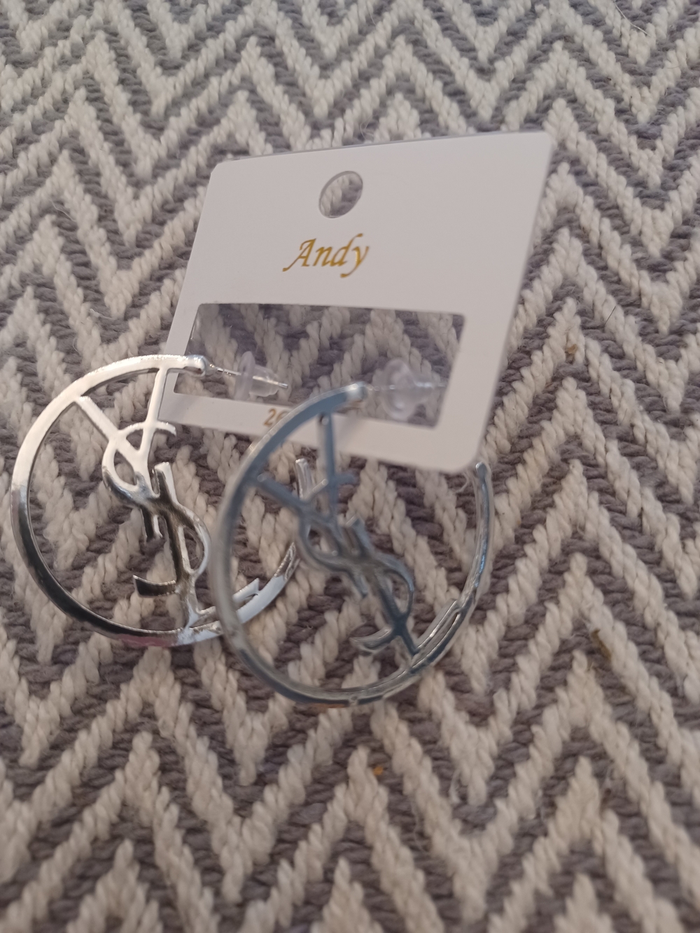 Silver Hoop Logo Drop Earrings - Silver